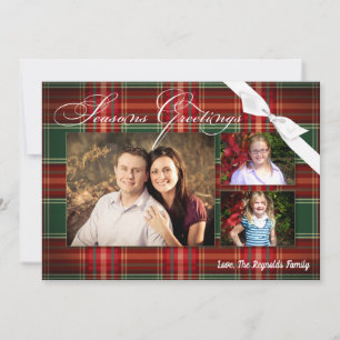 5x7 XMAS Christmas Red Plaid Fabric PHOTO Card