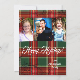 5x7 XMAS Christmas Red Plaid Fabric PHOTO Card