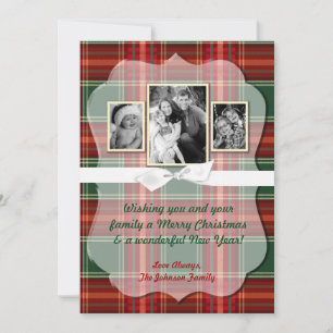 5x7 XMAS Christmas Red Plaid Fabric PHOTO Card