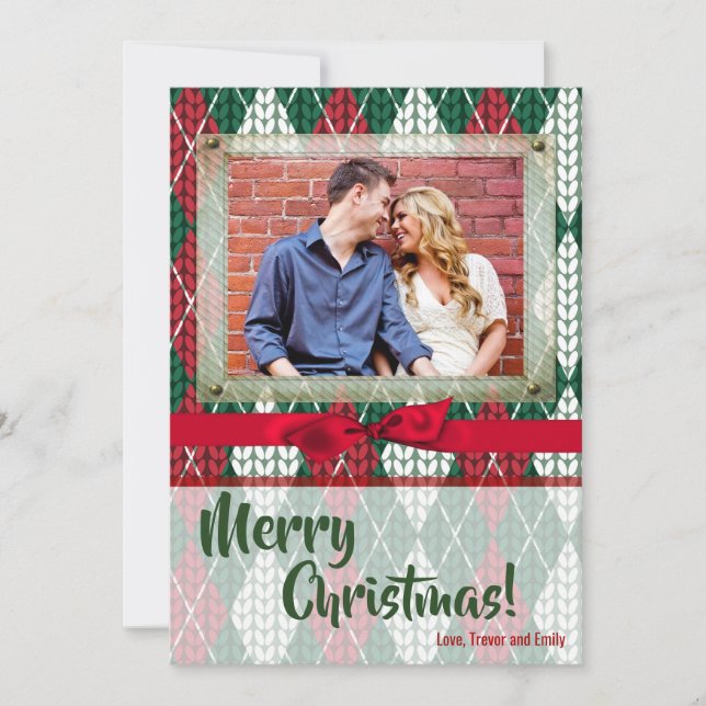 5x7 XMAS Christmas Ugly Sweater Green PHOTO Card (Front)