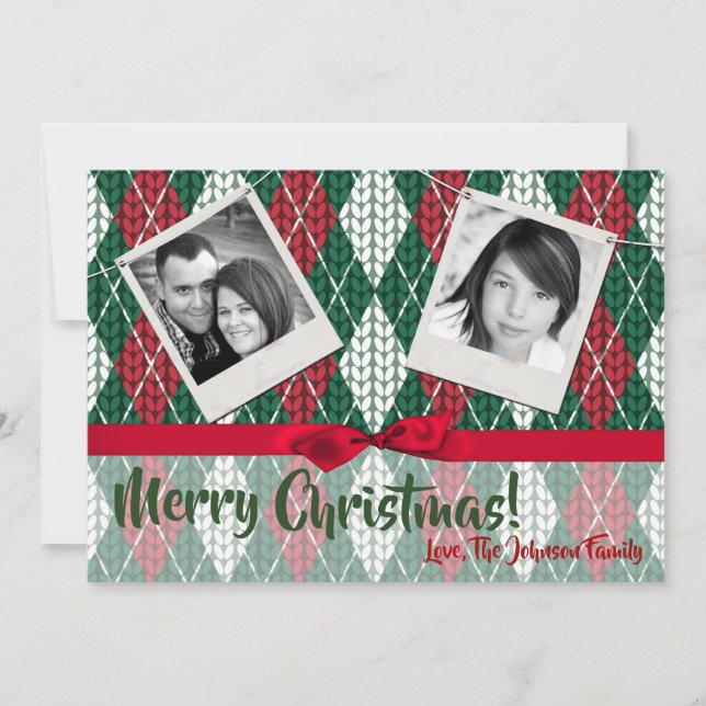 5x7 XMAS Christmas Ugly Sweater Green PHOTO Card (Front)