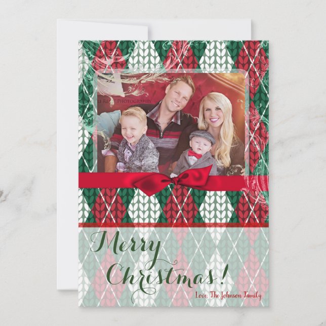 5x7 XMAS Christmas Ugly Sweater Green PHOTO Card (Front)