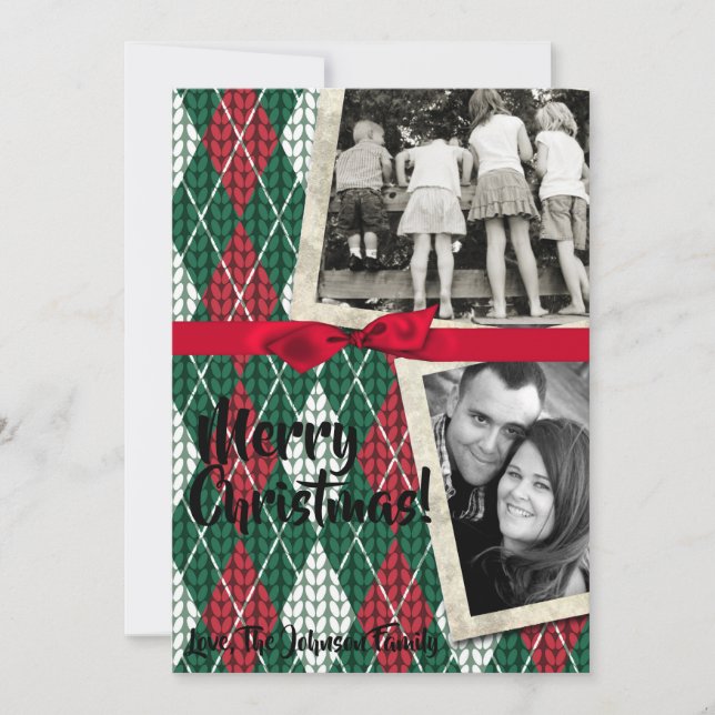 5x7 XMAS Christmas Ugly Sweater Green PHOTO Card (Front)