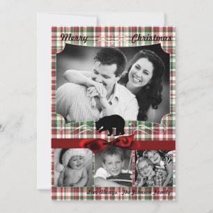5x7 XMAS Red Christmas Plaid Bear Fabri PHOTO Card