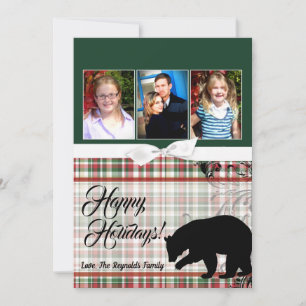 5x7 XMAS Red Christmas Plaid Bear Fabri PHOTO Card