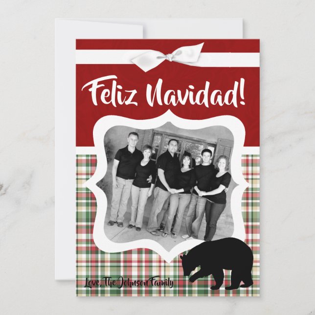 5x7 XMAS Red Christmas Plaid Bear PHOTO Card (Front)