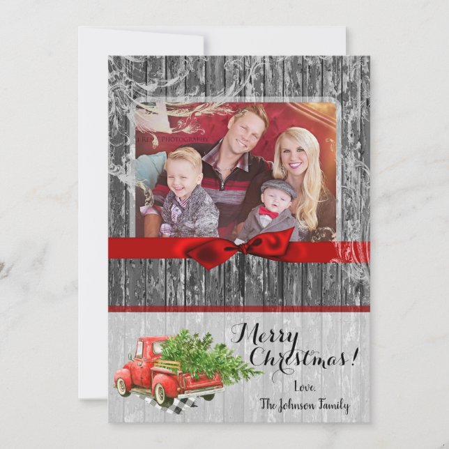5x7 XMAS Red Christmas Truck Tree PHOTO Card (Front)
