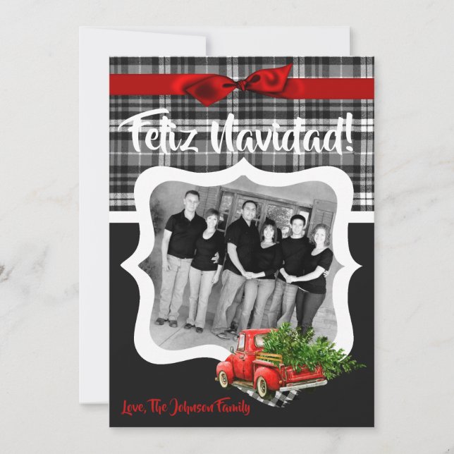 5x7 XMAS Red Christmas Truck Tree Wood PHOTO Card (Front)