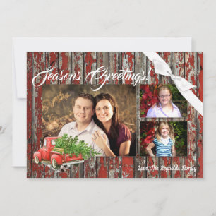 5x7 XMAS Red Christmas Truck Tree Wood PHOTO Card
