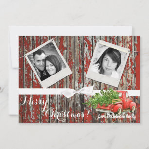 5x7 XMAS Red Christmas Truck Tree Wood PHOTO Card