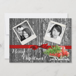5x7 XMAS Red Christmas Truck Tree Wood PHOTO Card