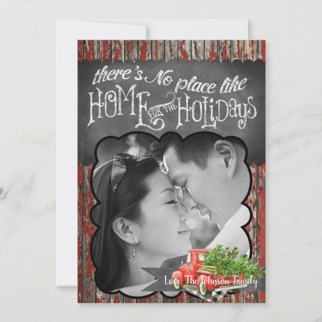 5x7 XMAS Red Christmas Truck Tree Wood PHOTO Card (Front)