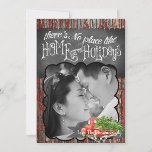 5x7 XMAS Red Christmas Truck Tree Wood PHOTO Card