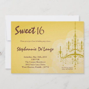 5x7 Yellow Chandelier Sweet 16 Birthday Invitation