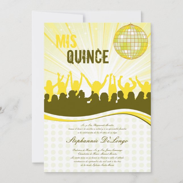 5x7 Yellow Dance Party Quinceanera Invitation (Front)