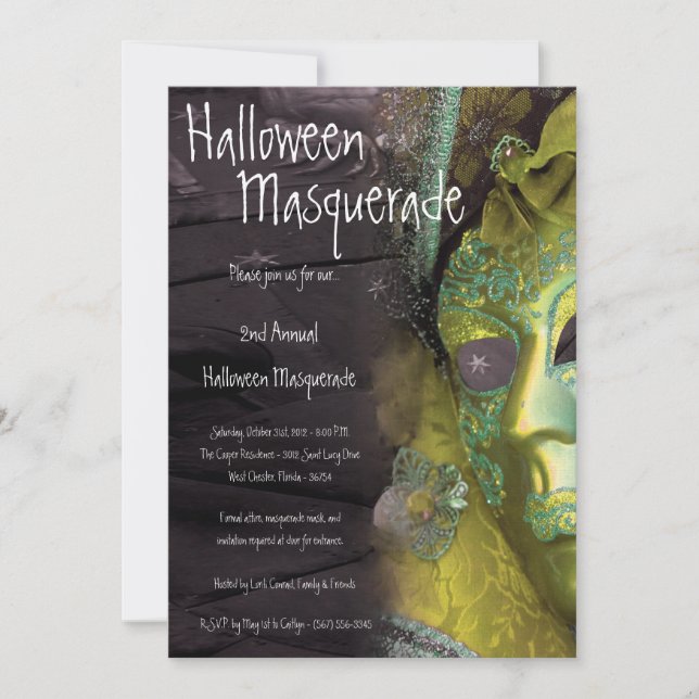 5x7 Yellow Masquerade Halloween Costume Invitation (Front)