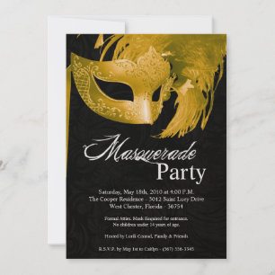 5x7 Yellow Masquerade Sweet 16 Birthday Invitation