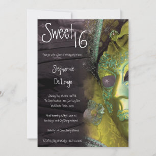 5x7 Yellow Masquerade Sweet 16 Birthday Invitation