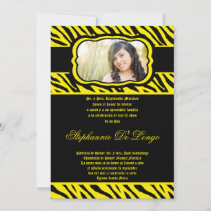 5x7 Yellow Zebra Print Quinceanera Invitation