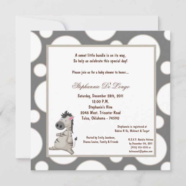 5x7 Zebra Pok-a-Dot Baby Shower Invitation (Front)
