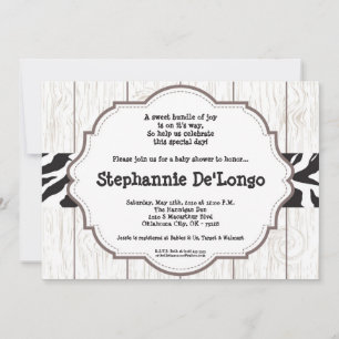 5x7 Zebra Stripe Wood Grain Baby Shower Invitation