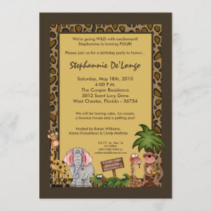 5x7 Zoo Safari Giraffe Monk Birthday Invitation