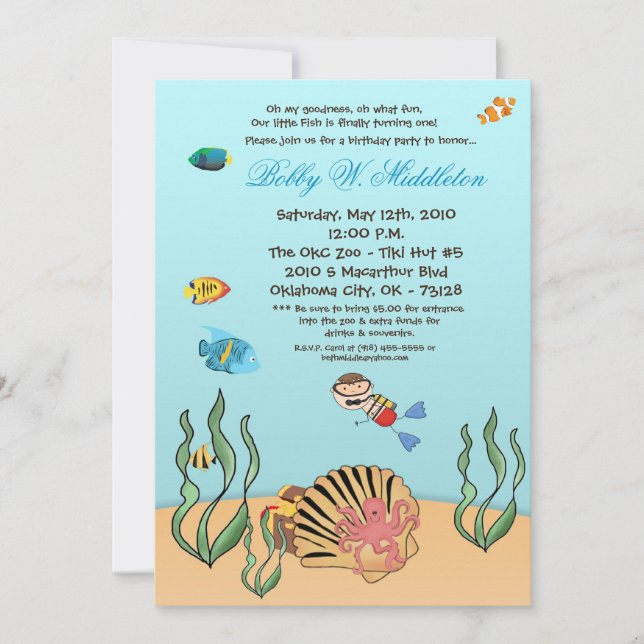 5x7Boy Under the Sea  Birthday Party Invitation (Front)