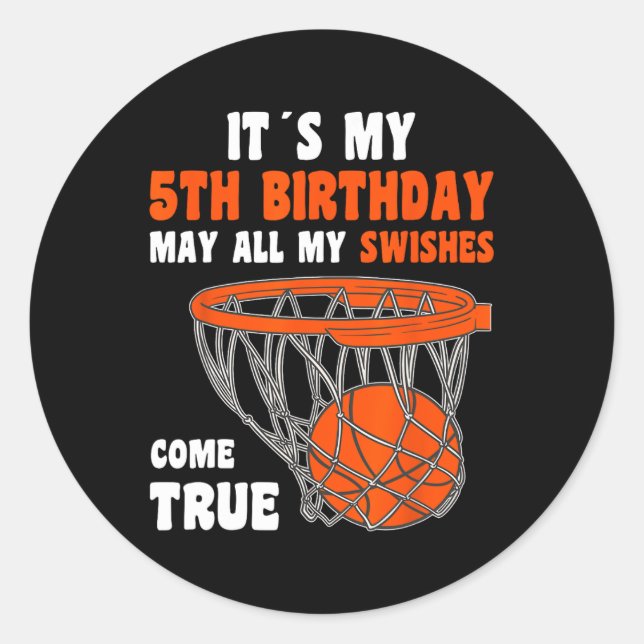 5Year Old Happy 5th Birthday Basketball 5th Birthd Classic Round Sticker (Front)
