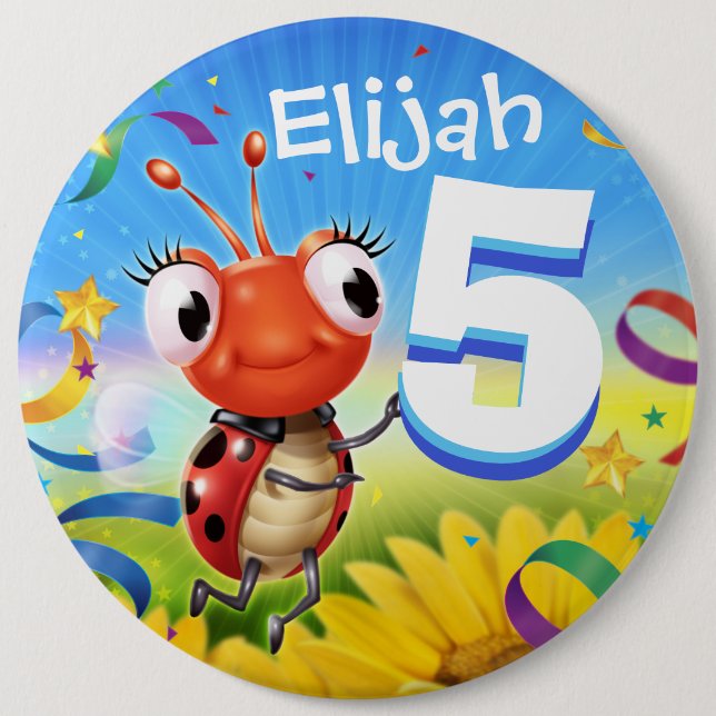 5yrs Custom birthday badge Little Ladybug range (Front)