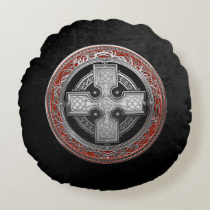 [600] Ancient Celtic Sacred Silver Knot Cross Round Cushion
