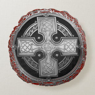[600] Ancient Celtic Sacred Silver Knot Cross Round Cushion