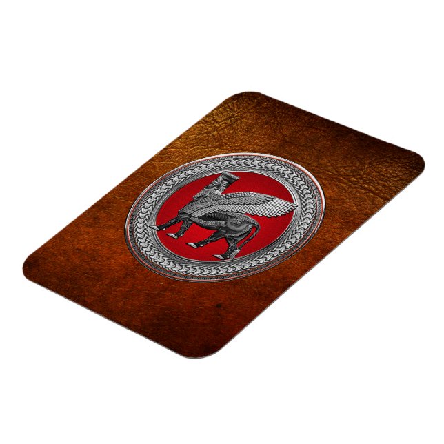[600] Assyrian Winged Bull: Silver & Black Lamassu Magnet (Left Side)
