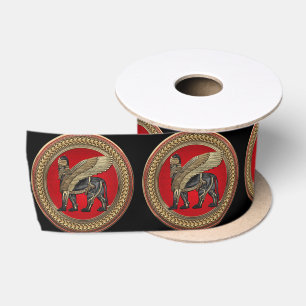 [600] Assyrian Winged Lion: Gold & Black Lamassu Satin Ribbon