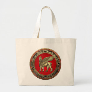 [600] Assyrian Winged Lion - Gold Lamassu Large Tote Bag