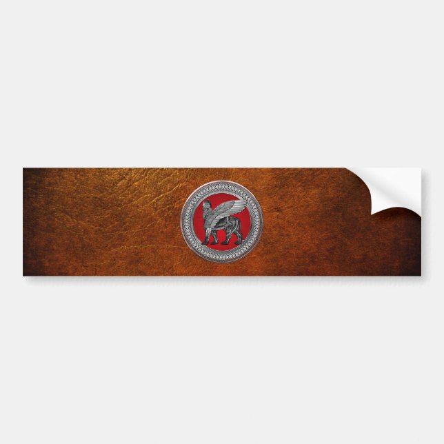 [600] Assyrian Winged Lion: Silver & Black Lamassu Bumper Sticker (Front)
