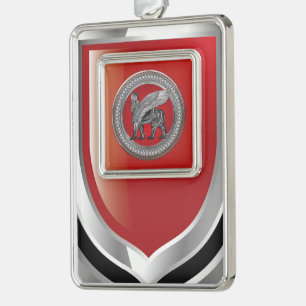 [600] Assyrian Winged Lion: Silver & Black Lamassu Plated Framed Ornament