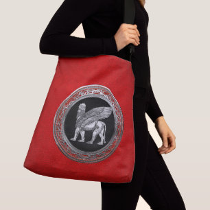 [600] Assyrian Winged Lion - Silver Lamassu Crossbody Bag