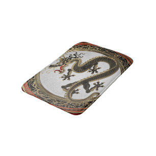 [600] Black and Gold Sacred Eastern Dragon Bath Mat