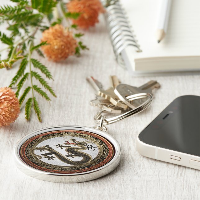 [600] Black and Gold Sacred Eastern Dragon Key Ring (Side)
