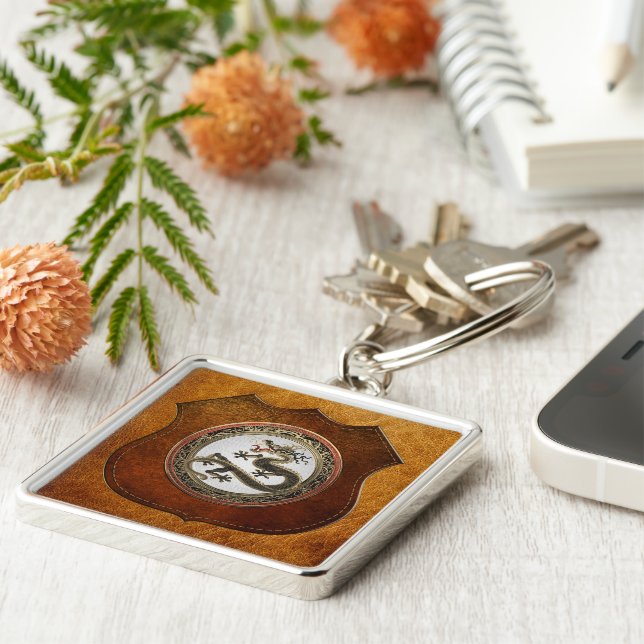 [600] Black and Gold Sacred Eastern Dragon Key Ring (Side)