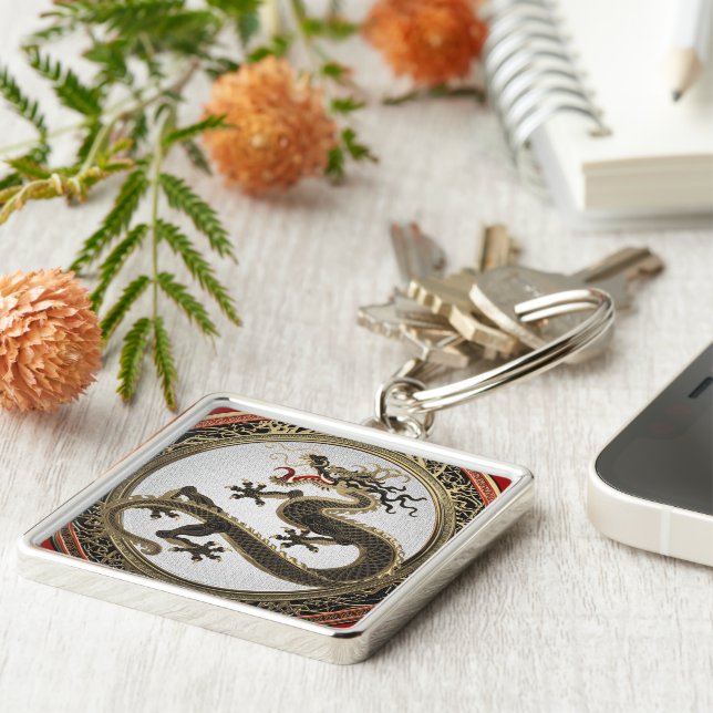 [600] Black and Gold Sacred Eastern Dragon Key Ring (Side)