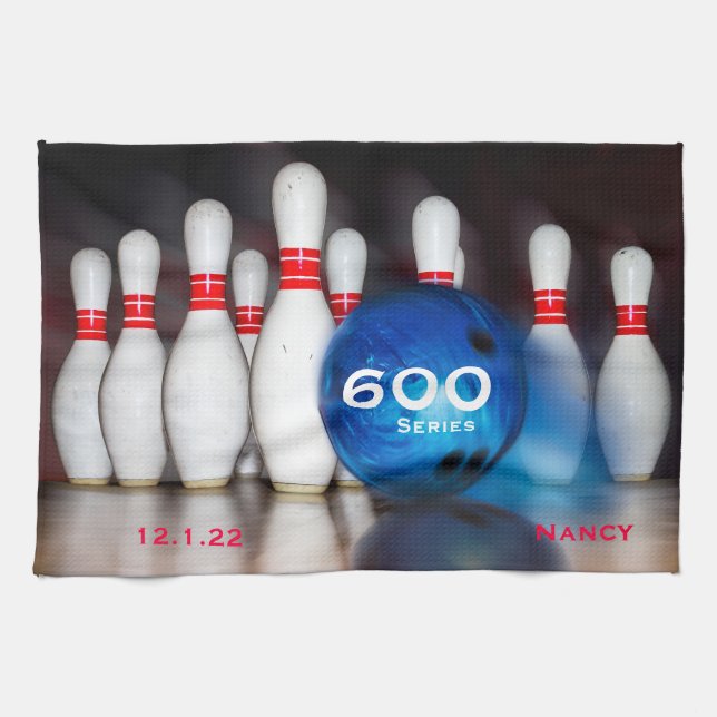 600 Bowling Series or your choice high series, Tea Towel (Horizontal)