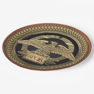 [600] Gold Roman Imperial Eagle on Gold Medallion Paper Plate