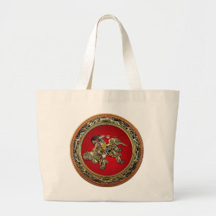 [600] Hokusai - Shoki Riding Shishi Lion Large Tote Bag