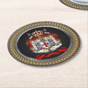 [600] Knights Templar Coat of Arms Round Paper Coaster