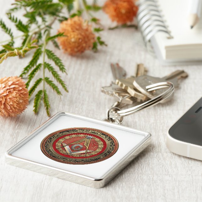 [600] Master Mason - Gold Square & Compasses Key Ring (Side)