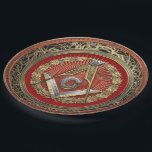 [600] Master Mason - Gold Square & Compasses Paper Plate<br><div class="desc">Introducing “Ancient Brotherhoods” Collection by Serge Averbukh, showcasing heraldry and insignia of various historical brotherhoods, societies and orders. Here you will find pieces featuring a 3rd Degree Mason Gold Jewel - Master Mason Square and Compasses The Square and Compasses (or, more correctly, a square and a set of compasses joined...</div>