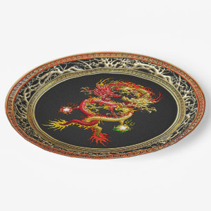 [600] Red and Yellow Dragons Paper Plate