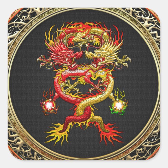 [600] Red and Yellow Dragons Square Sticker (Front)