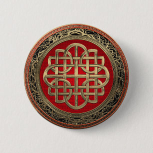 [600] Sacred Celtic Gold Knot Cross 6 Cm Round Badge